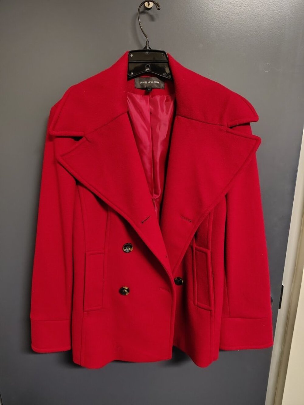Jones New York Red Wool Blend Peacoat Women’s 12 Double Breasted